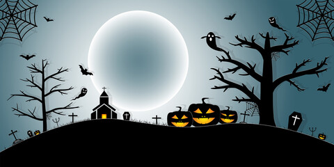 Halloween Night Concept Vector.paper art style. - 374605032
