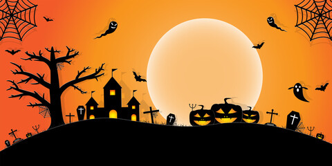 Halloween Night Concept Vector.paper art style. - 374605039