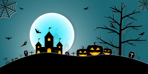 Halloween Night Concept Vector.paper art style. - 374605045