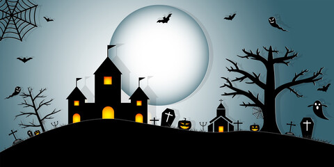 Halloween Night Concept Vector.paper art style. - 374605046