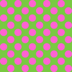 Seamless pattern. Green  background with pink circles . Vector illustration.
