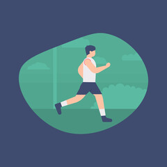 Fototapeta na wymiar Sports gymnastics and jogging activities concept. illustration of a man running in a park or place. flat design. can be used for elements, landing pages, UI, websites.