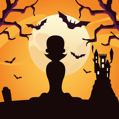 boy with halloween vampire costume silhouette vector design