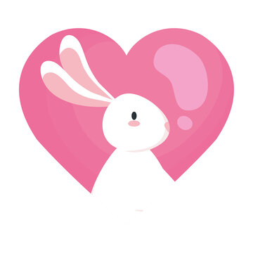 Cute white rabbit cartoon in pink heart design, Animal life nature and character theme Vector illustration