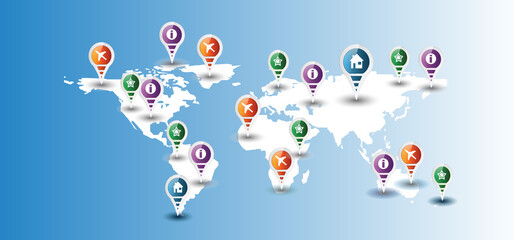 world location map and business location icon