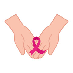 pink ribbon on hands of breast cancer awareness design, campaign and prevention theme Vector illustration