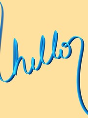 Palabra hello en azul con fondo amarillo con lettering © Pablo