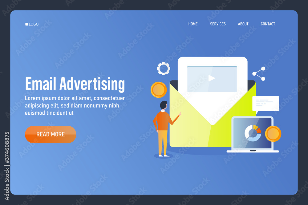 Poster customer reading email message, digital advertising and newsletter marketing concept. paid media pro