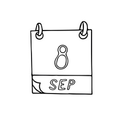 calendar hand drawn in doodle style. September 8. International Literacy Day, Journalists Solidarity, date. icon, sticker, element, design. planning, business holiday