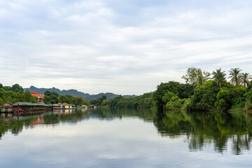 Fototapeta na wymiar Riverside scenery in the morning, Kanchanaburi, Thailand.