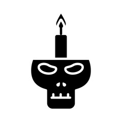 Halloween skull with candle silhouette style icon vector design