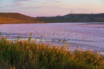 Dried up salt lake at sunrise
