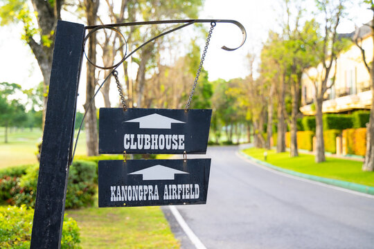 A Sign To The Clubhouse In A Bright Morning, Perfect For A Family Vacation