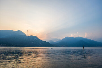 Sunset and Twilights on Lake Como in Italy.