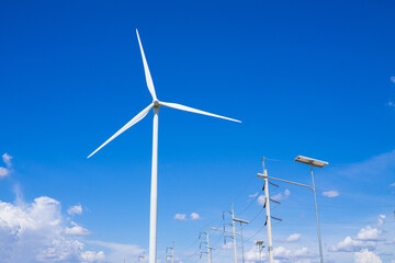 The wind turbines used to generate electricity provide clean energy to the earth on clear days