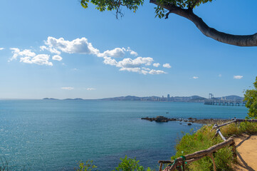 Obraz premium The scenery of Dalian Golden Stone National Geopark and Coastal Road in late Summer