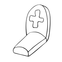 Grave in a cemetery, vector decorative element in doodle style, black outline isolated on white background. Theme of Halloween and death