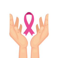 hand with pink ribbon of breast cancer awareness design, campaign and prevention theme Vector illustration