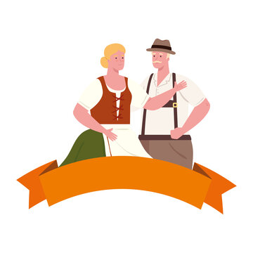 man and woman cartoon with traditional cloth design, Oktoberfest germany festival and celebration theme Vector illustration