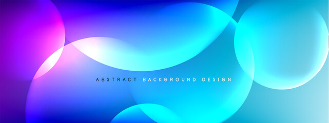 Vector abstract background liquid bubble circles on fluid gradient with shadows and light effects. Shiny design templates for text