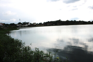 Pond in between city's in evening time 
