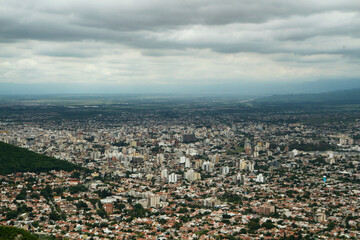 Urban texture. Aerial view of the city at the foot of the mountain.	