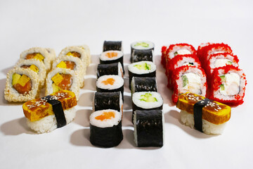 delicious japanese sushi rolls isolated, concept food