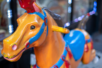Child Horse Amusement Ride Close Up NYC