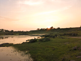 sunset over the river