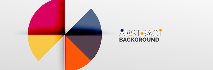 Bright color circles, abstract round shapes and triangles composition with shadow effects. Vector modern geometric design template