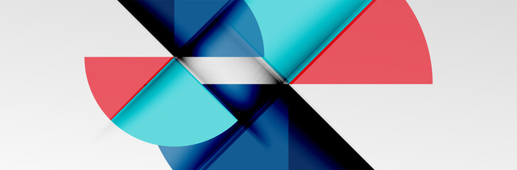 Bright color circles, abstract round shapes and triangles composition with shadow effects. Vector modern geometric design template