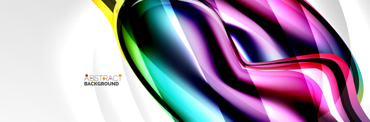 Fototapeta premium Vector abstract background, flowing liquid style bubble with metallic, color quicksilver chrome texture and color glow effects