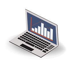 Laptop with business graph - analysis, strategy. On a white isolated background. Vector illustration.