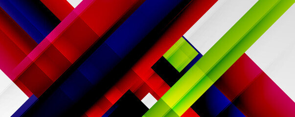 Geometric abstract backgrounds with shadow lines, modern forms, rectangles, squares and fluid gradients. Bright colorful stripes cool backdrops