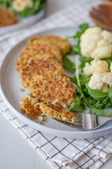 golden fried rosti pile from cauliflower and parmesan cheese