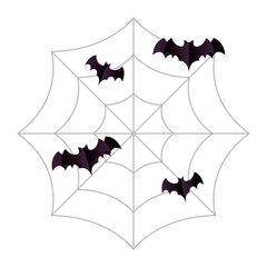 Halloween black bats on spiderweb design, Holiday and scary theme Vector illustration