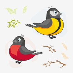 Pattern with beautiful birds on the branches. Seamless pattern with tit and bullfinch