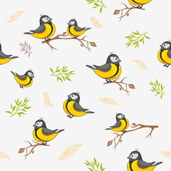 Hand-drawn seamless image with birds for children's clothing.