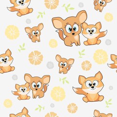 Images with a Fox. Seamless vector drawing for printing on clothing and fabric.