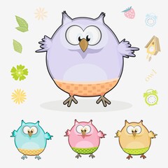 Set with beautiful multi-colored owls