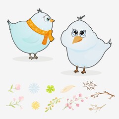 Vector set of birds. Image of pigeons to create a background.
