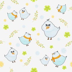 Vector seamless pattern with birds for children's clothing and fabric.