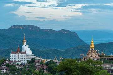 . .5 sitting buddha statues on Khao Kho hill the beautiful landmark and famous in Thailand..wat Phachonkeaw Khao Kho Phetchabun province Thailand..