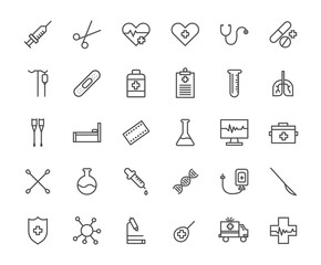 Fototapeta premium Medical equipment icon set.Set of icons included experiments.30 medical icon sets.