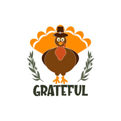 Grateful slogan inscription. Vector quotes. Illustration for Thanksgiving for prints on t-shirts and bags, posters, cards. Isolated on white background. Thanksgiving phrase, Hello fall.