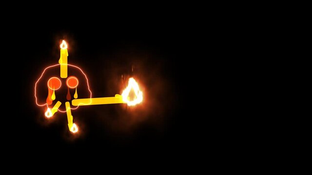 Ghost skull with candle in mouth ear and cry harder and harder while the fire is burning on black screen