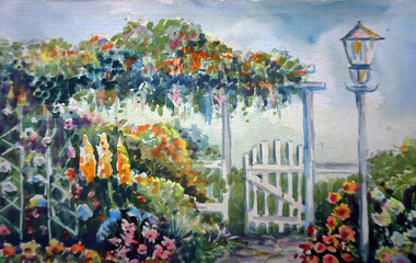 Art painting Water  Color  Flowers   in garden  from thailand , botany , vegetation ,  natural beauty