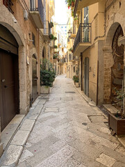Street in the old town at Bari, Apulia, Italy. Bari is the capital city of Apulia region on the Adriatic sea
