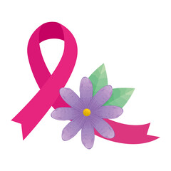 pink ribbon with flower and leaves of breast cancer awareness design, campaign and prevention theme Vector illustration