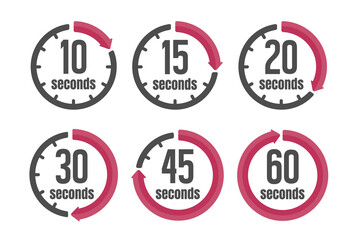 Clock , timer (time passage) color icon set ( form 10 seconds to 60 seconds).